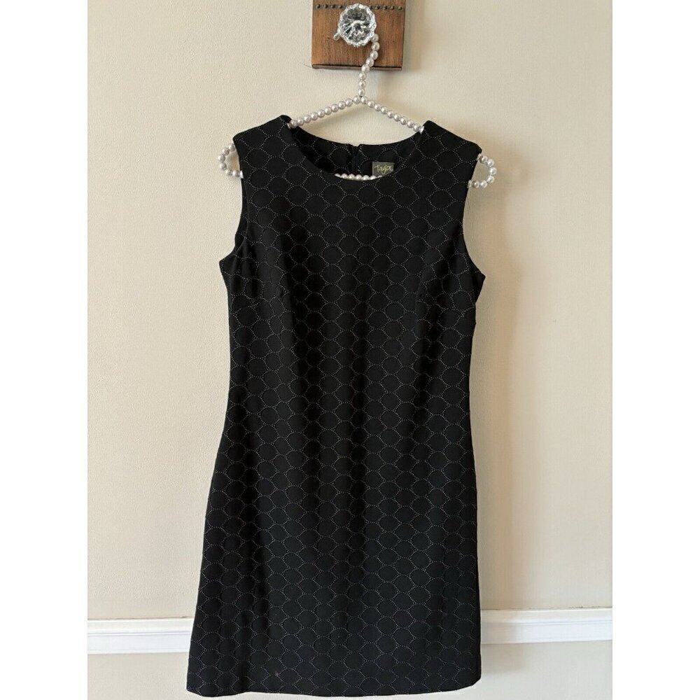Taylor Womens Size 6 Black Sleeveless Sheath Dress Textured Circles